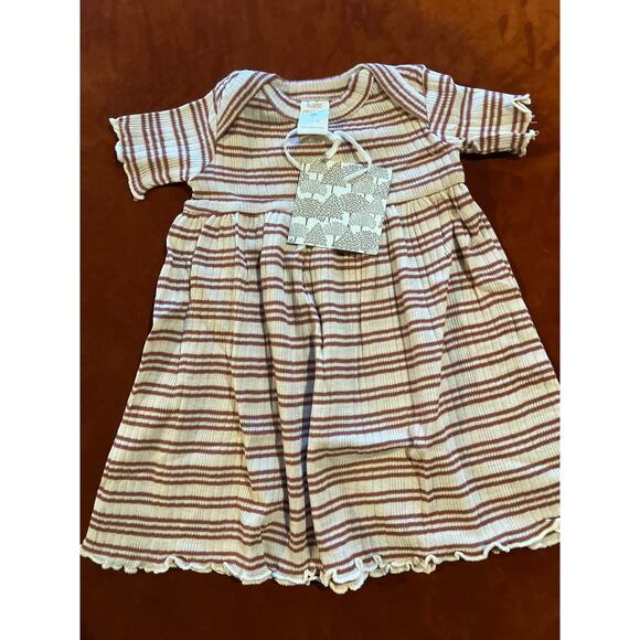NWT Kate Quinn Rust Stripe Lap Neck Skinny Ribbed Dress Organic Cotton 0-3 - Picture 1 of 3
